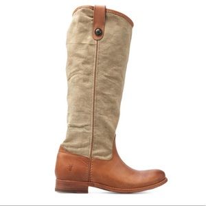 Frye Melissa Button Leather-Canvas Riding Boot